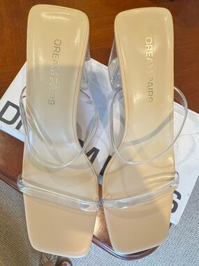Dream Pairs Clear-Strap Nude Square Toe Block Heels